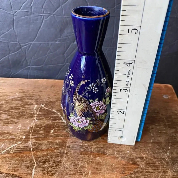 Vintage Kutani Floral Peacocks Painted Made In Japan Mini Vase Home Office Decor - Picture 2 of 5
